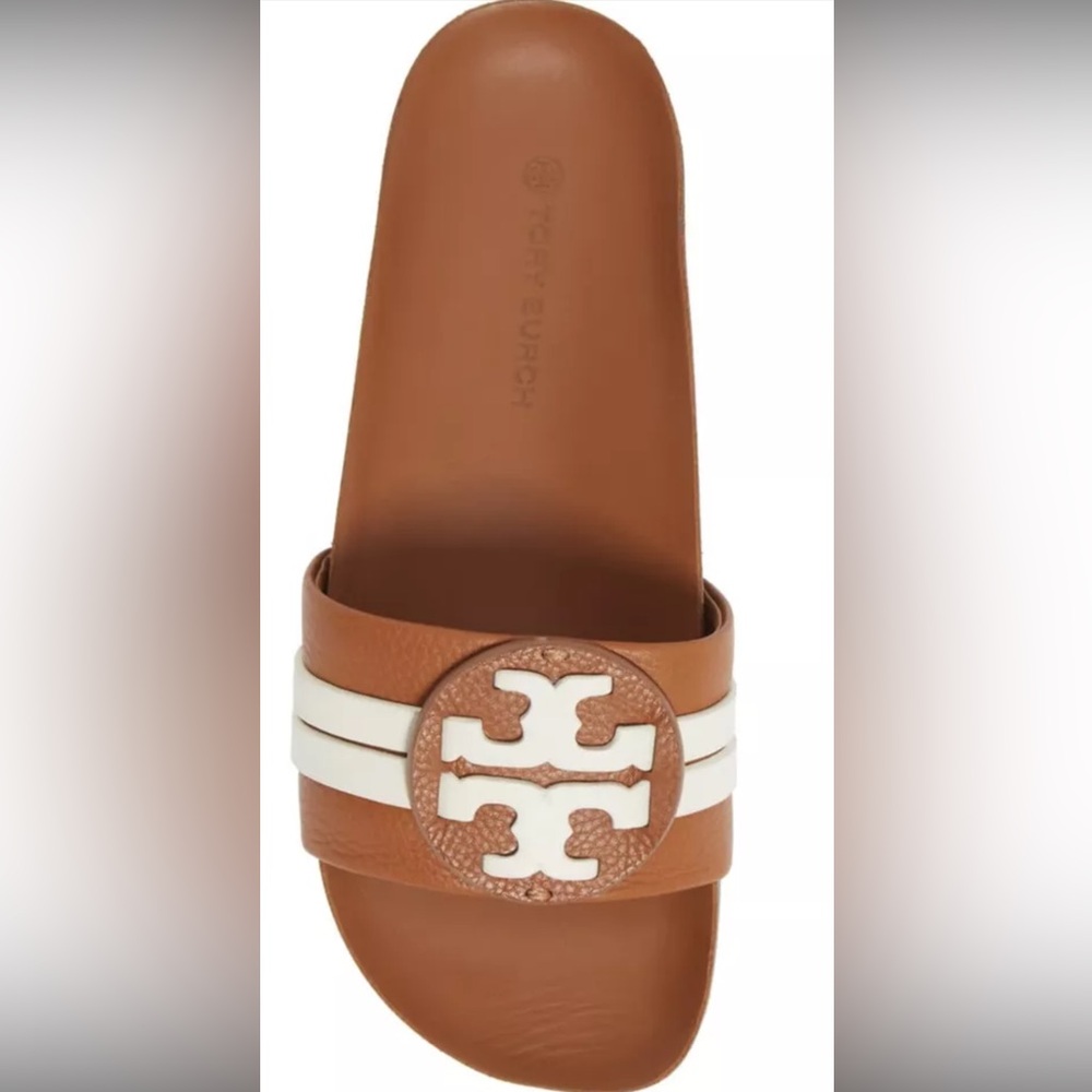 Tori Burch Leigh Anatomic Leather Slide Sandal Almost New/Worn Once